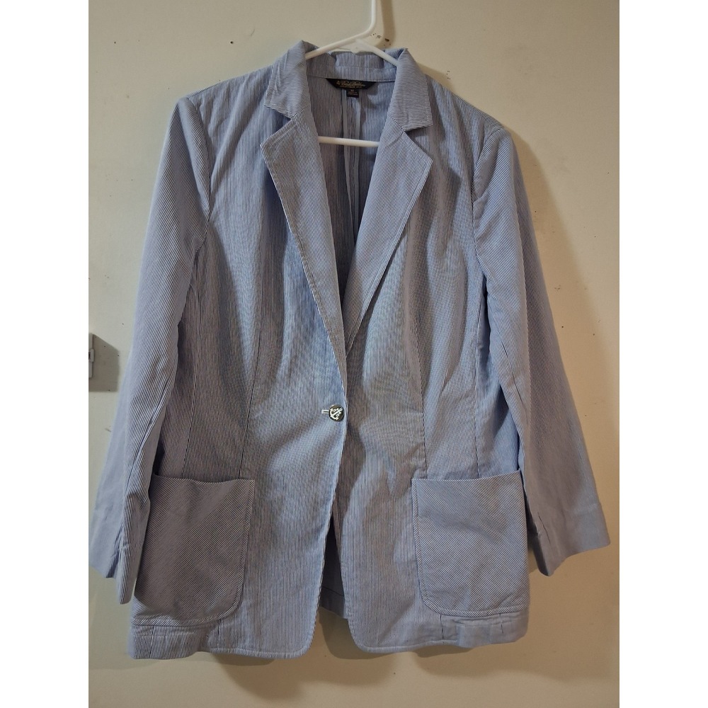 Brooks Brothers Womens Blue White Seersucker Stripe Cotton Blazer Jacket 12